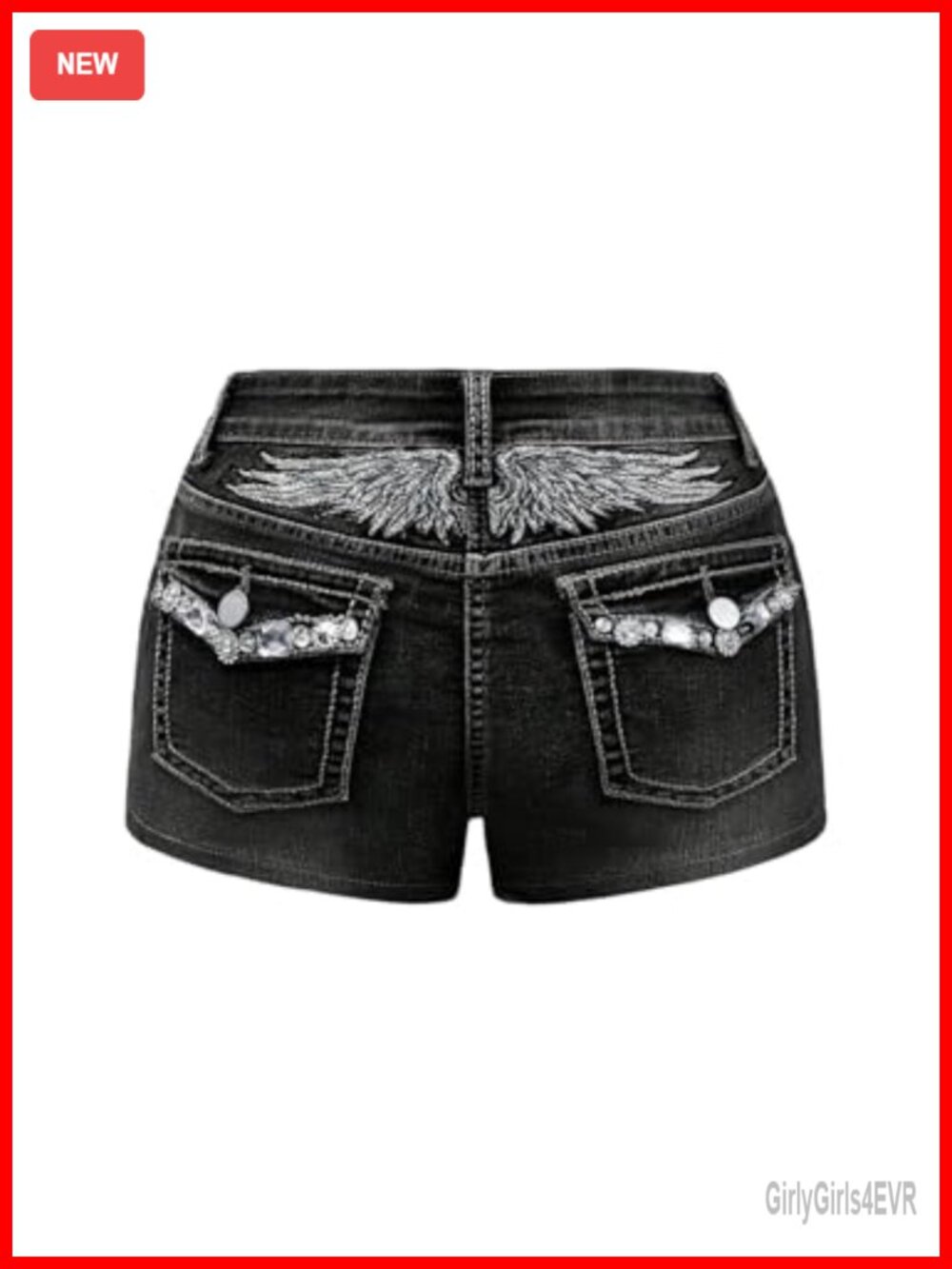 Y2K Rhinestone Denim Shorts Skinny Low Rise Punk Mini Jean